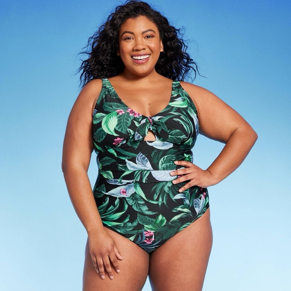 Kona Sol Green and Black One Piece Swimwear V-Neck
